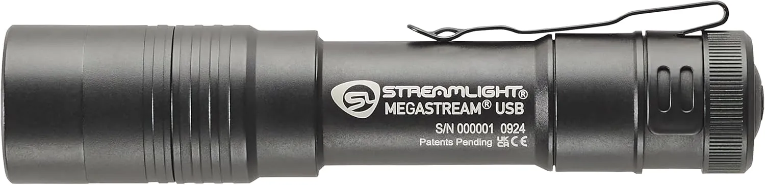 Streamlight 66210 MegaStream USB 1800-Lumen 26000-Candela Rechargeable EDC Flashlight Includes Rechargeable Battery, USB-C Cable, and Holster, Black