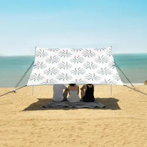 Striped Sea Shells Beach Canopy Tent Anti-UV & Wind Resistant, Cute Pattern Camping Sun Shelter Easy Setup Portable,Outdoor Shade Tents with Sandbags,Sand Shovels,Ground Pegs & Stability Poles