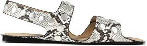 Studded Flats Sandals for Women Open Toe Backless Slide Sandals Adjustable Double Strap Shoes with Hidden Button Slip On Comfortable Casual Summer