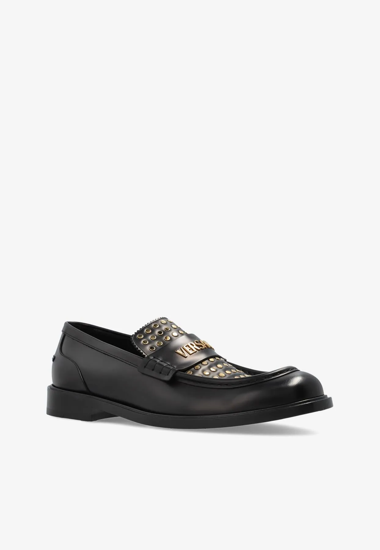 Studded Logo Leather Loafers