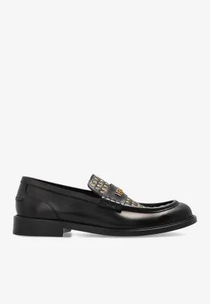 Studded Logo Leather Loafers