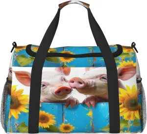 Sunflower Piggy Travel Duffel Bag with Strap Multi Pockets Sports Bag Handbag Large Shoulder Bag for Gym Weekend Fitness Camping