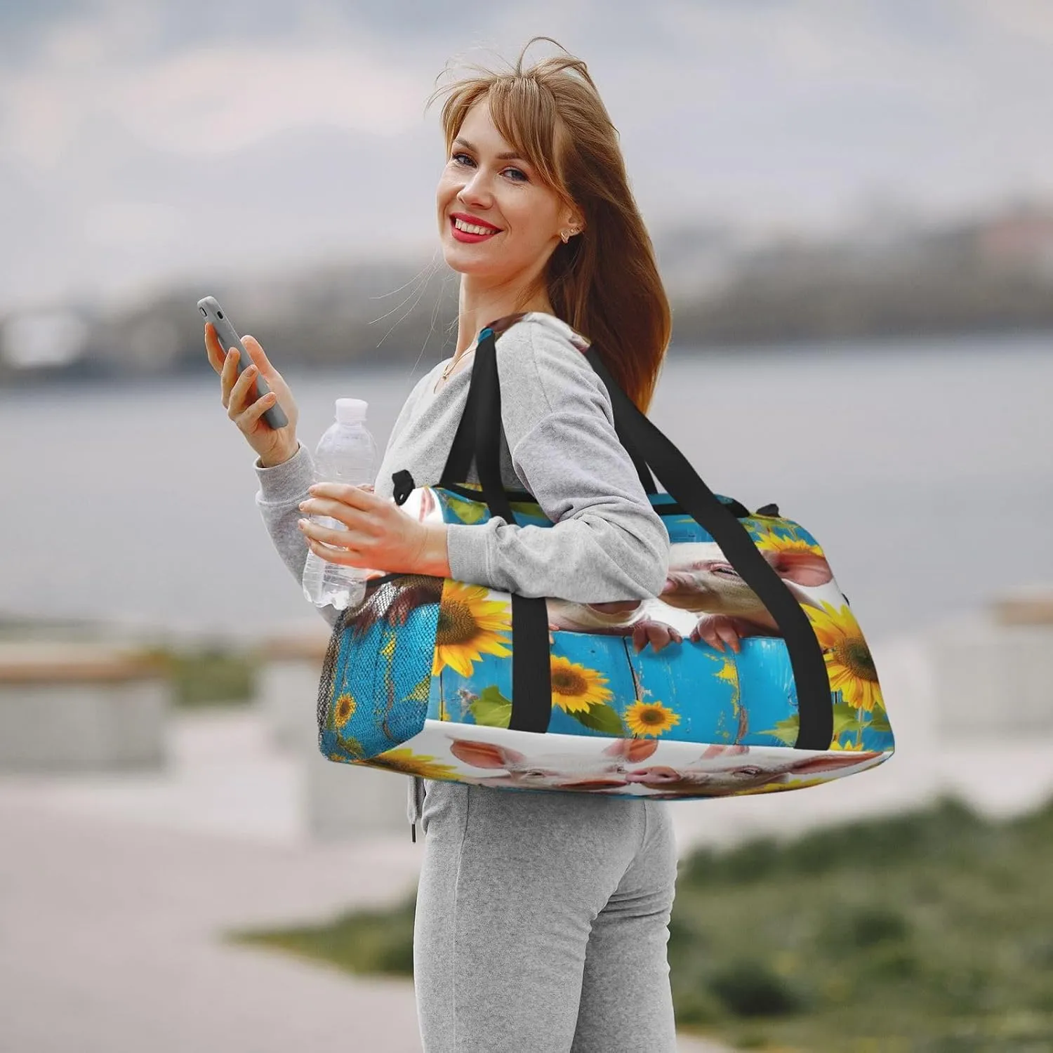 Sunflower Piggy Travel Duffel Bag with Strap Multi Pockets Sports Bag Handbag Large Shoulder Bag for Gym Weekend Fitness Camping