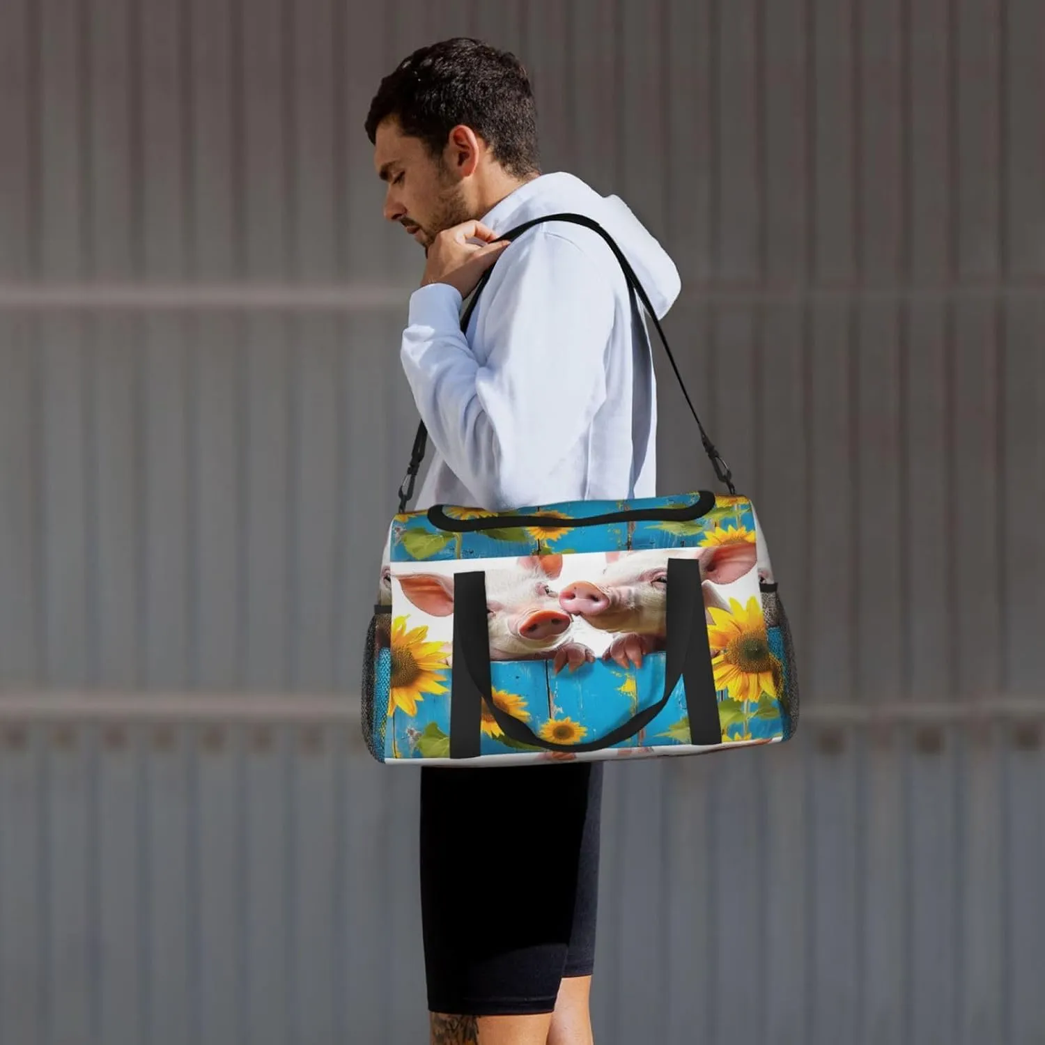 Sunflower Piggy Travel Duffel Bag with Strap Multi Pockets Sports Bag Handbag Large Shoulder Bag for Gym Weekend Fitness Camping