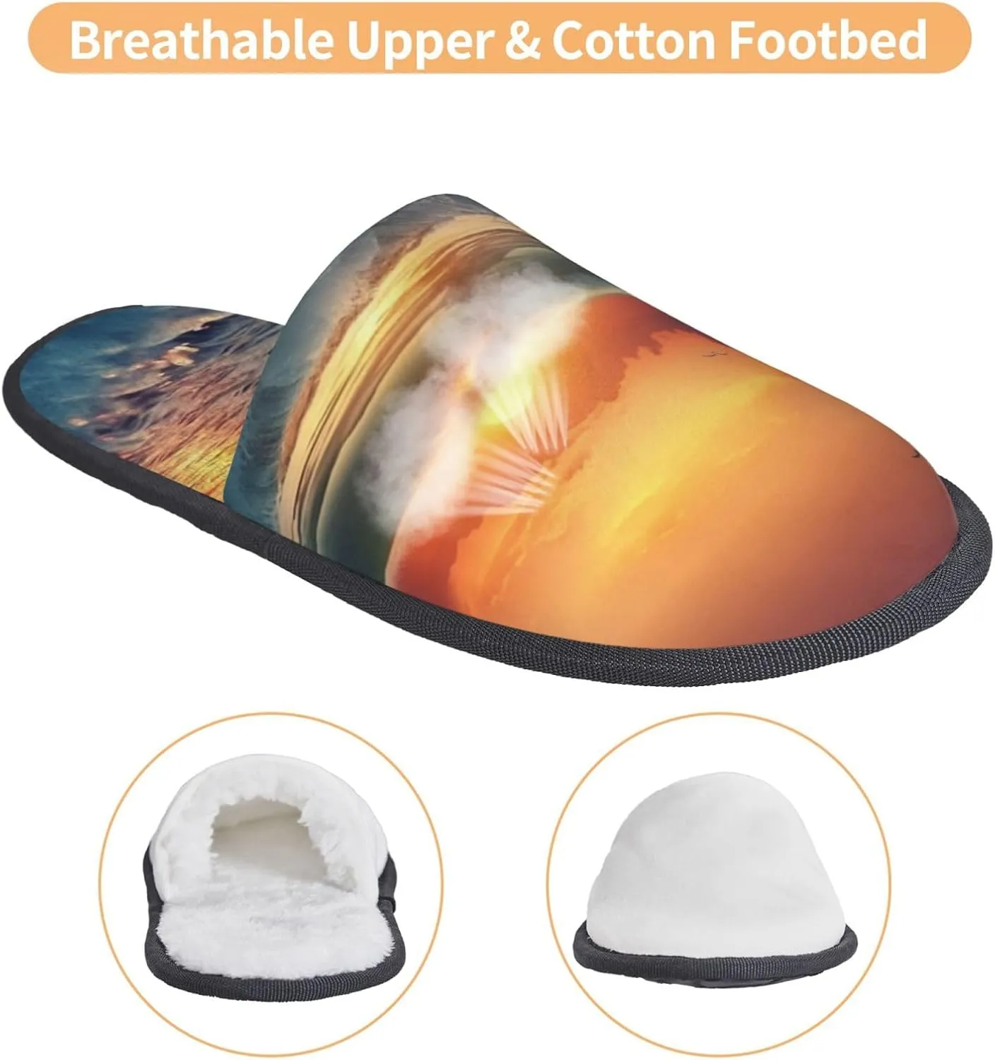 Sunset Seaside Furry Slippers for Men Women Fuzzy Memory Foam Slippers Warm Comfy Slip-on Bedroom Shoes Winter House Shoes for Indoor Outdoor
