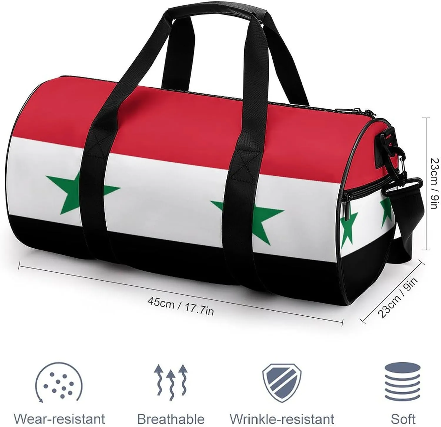 Syria Flag Gym Duffle Bag for Boys Girls with Wet Pocket Sports Weekender Travel Carry On