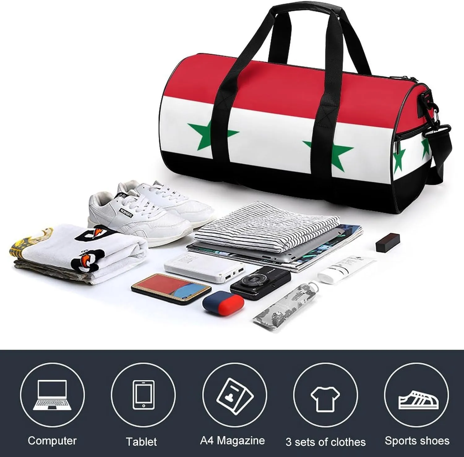 Syria Flag Gym Duffle Bag for Boys Girls with Wet Pocket Sports Weekender Travel Carry On