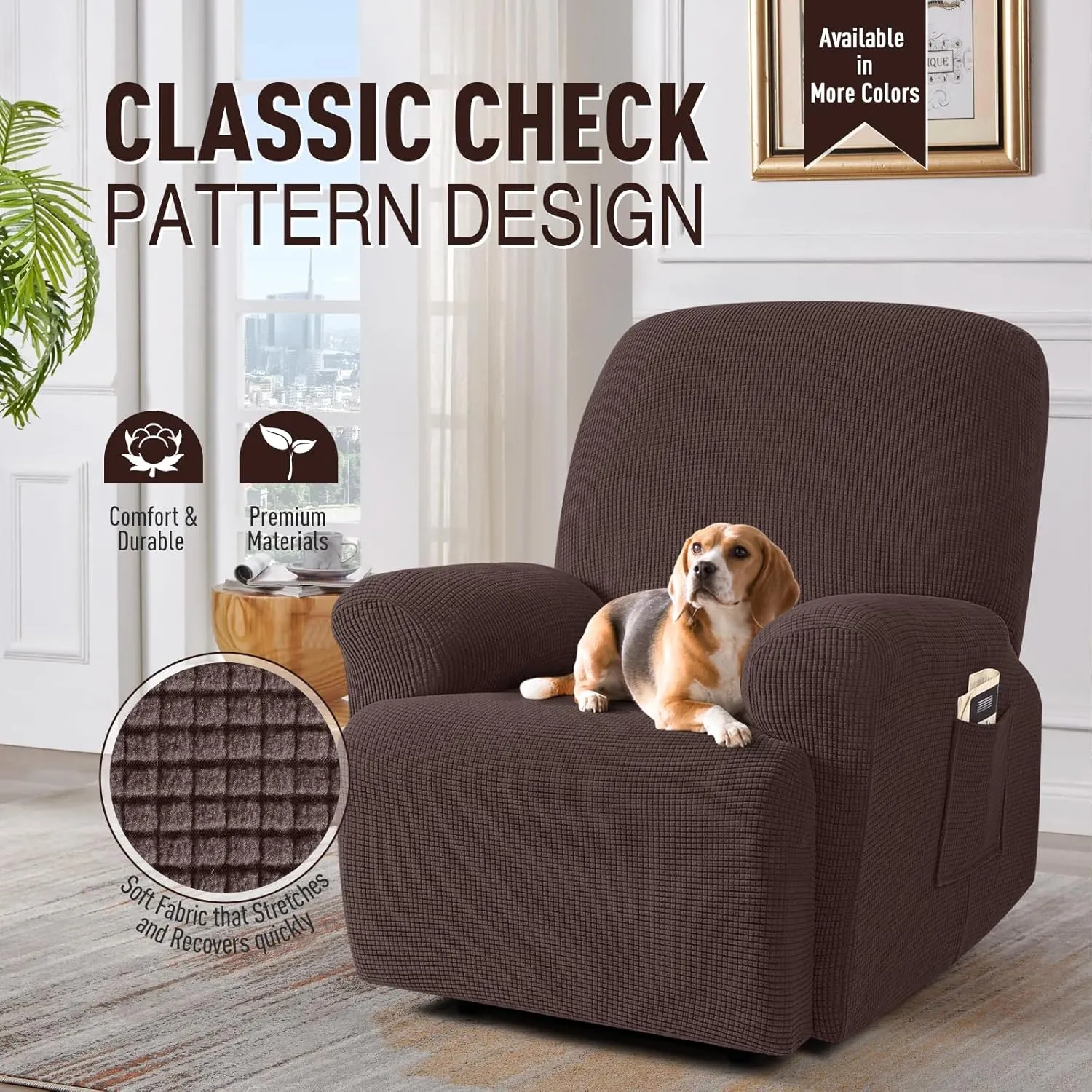 TAOCOCO Recliner Cover 4-Pieces, Recliner Stretch Sofa Slipcover, Recliner Cover 1 Seat, Couch Protector Soft, Furniture Protector Covers with Elastic,Chair Covers Jacquard Pattern (Dark Coffee)