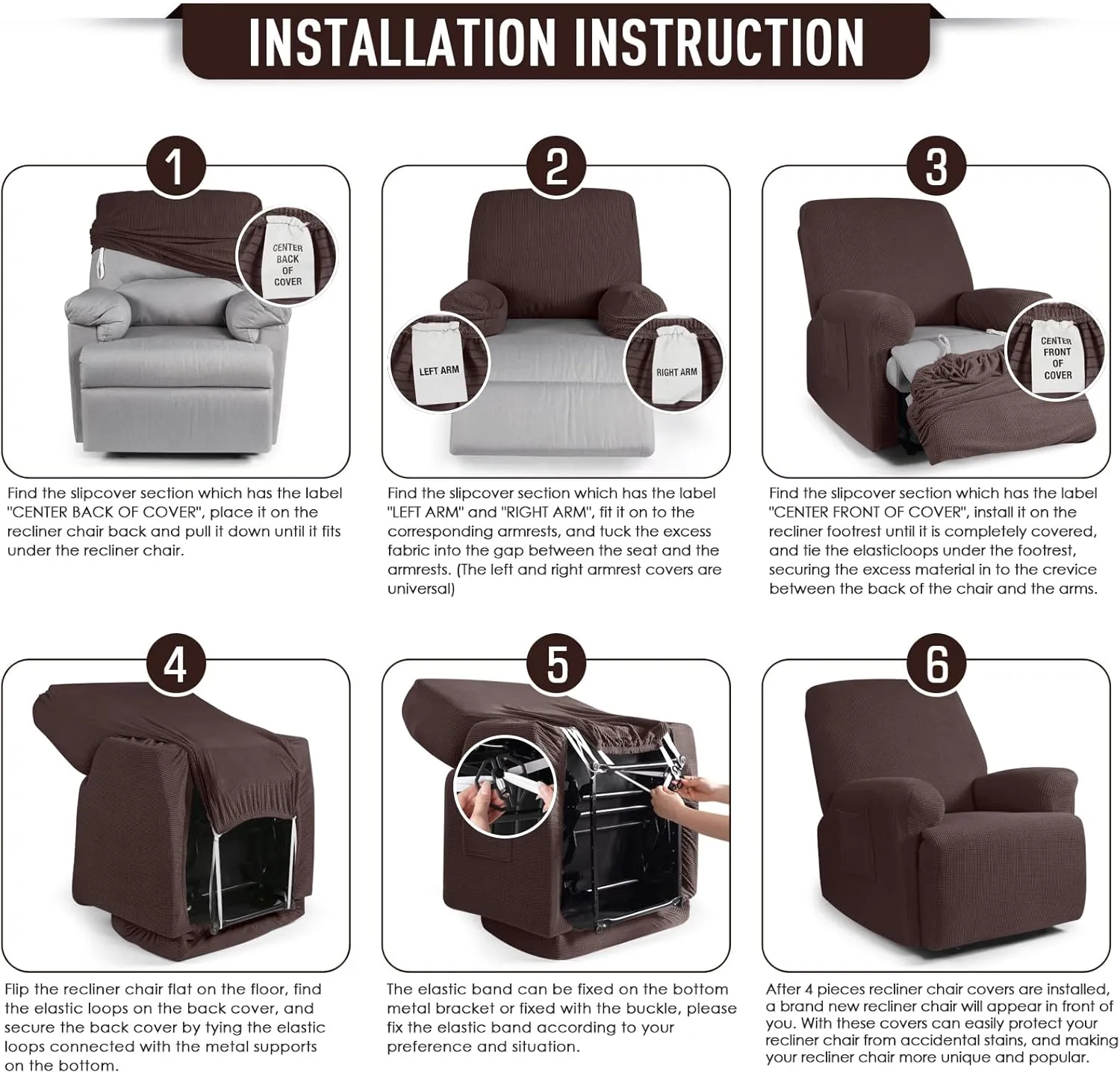 TAOCOCO Recliner Cover 4-Pieces, Recliner Stretch Sofa Slipcover, Recliner Cover 1 Seat, Couch Protector Soft, Furniture Protector Covers with Elastic,Chair Covers Jacquard Pattern (Dark Coffee)
