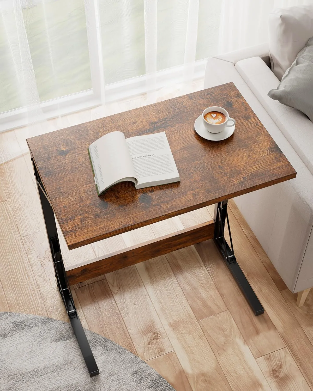 Tatub Folding TV Tray Table Set of 2, 24" Wide C-Shaped End Table for Couches, Small Sofa-Side Laptop Desk with Metal Frame for Living Room, Bedroom, Brown