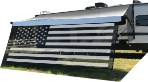 Tentproinc RV Awning Sun Shade Screen 8' X 18' 3'' (American Flag) Black Mesh Sunshade Camper Trailer Awning Shade Screen UV Blocker Completed Kits