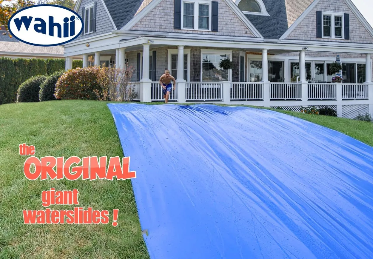 The Original Giant Backyard Family Water Slide - 2 Riders Included! - Adult and Teen Super Slip and Slide. Giant Blue Water Slide