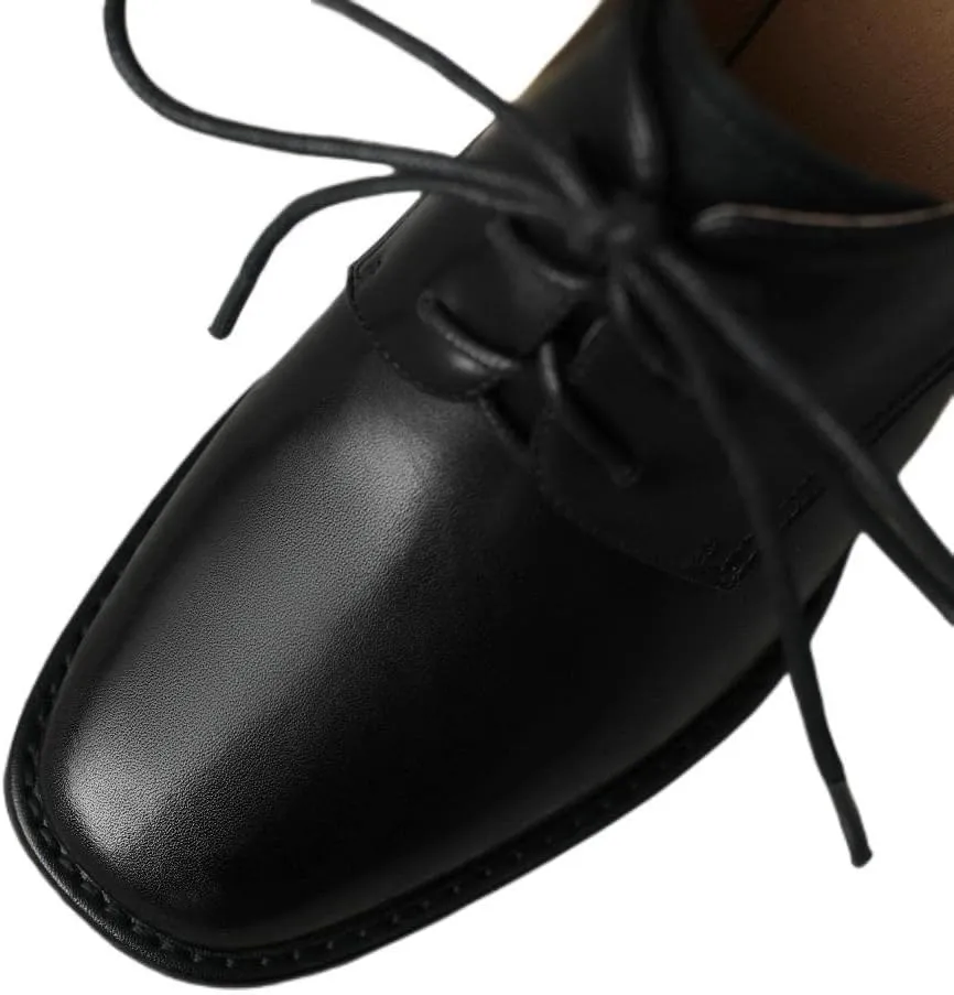 TinaCus Handmade Women's Genine Leather Front Lace Up Square Toe Mid Block Heel Oxford Pumps Shoes