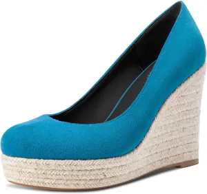 TNYNFBEB Womens Wedge Heel Close Round Toe Pumps Slip-on Prom Party Cute Basic Classic Summer 3.9 Inches Heels