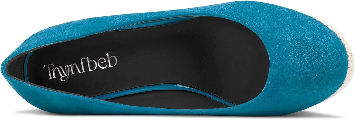 TNYNFBEB Womens Wedge Heel Close Round Toe Pumps Slip-on Prom Party Cute Basic Classic Summer 3.9 Inches Heels