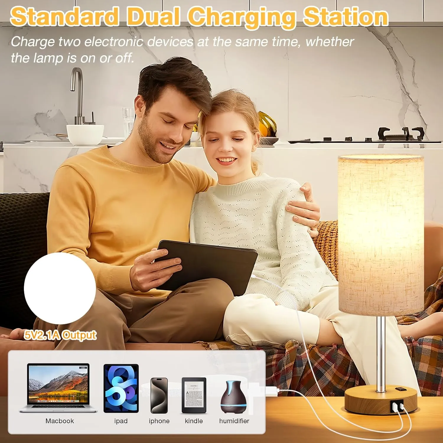 Touch Bedside Table Lamp with USB - 3 Way Dimmable Wood Lamp for Bedroom Nightstand, Desk Lamp with Charging Station for Dorm, Office, Kids Room, Living Room