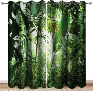 Tropical Rainforest Plant Leave Blackout Curtains Green Plants Nature Decor Spring Summer Darkening Window Treatments for Home Bedroom Living Room Grommet Window Drapes 2 Panels, 42x63 Inch