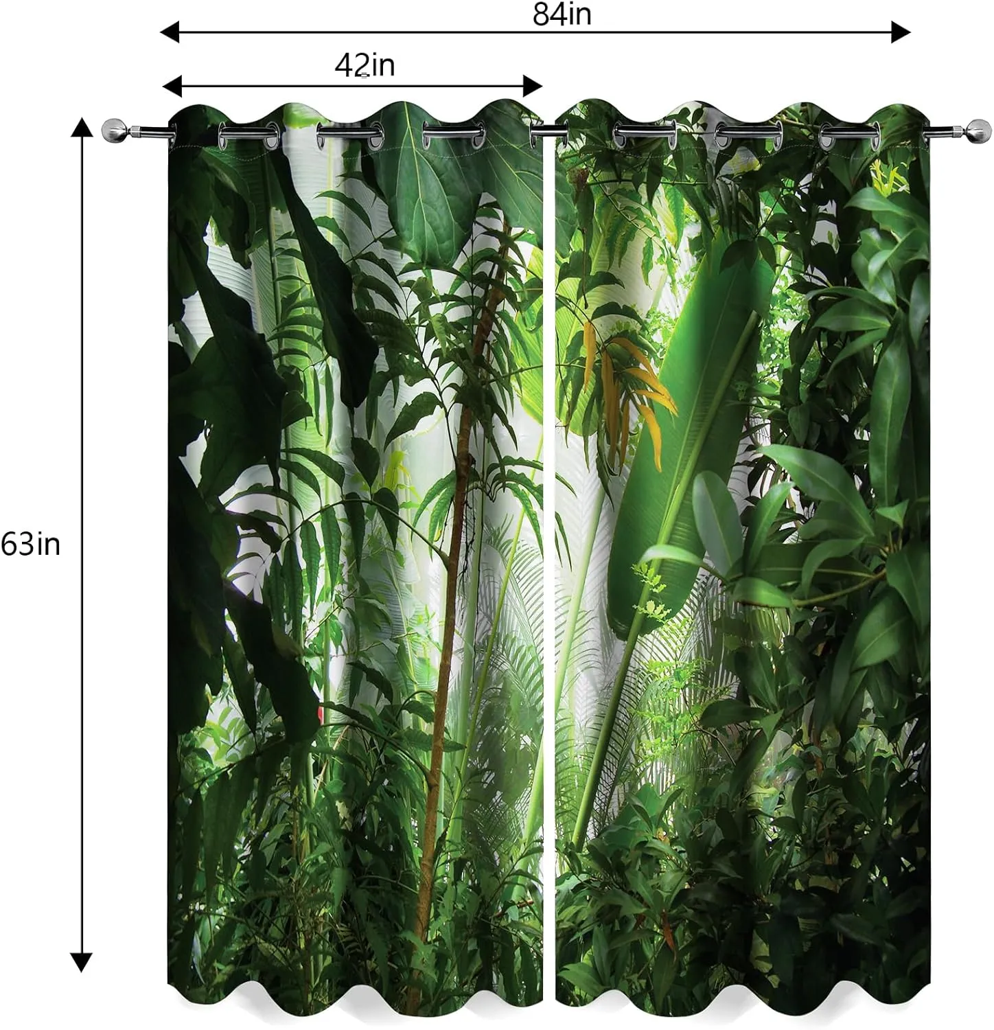 Tropical Rainforest Plant Leave Blackout Curtains Green Plants Nature Decor Spring Summer Darkening Window Treatments for Home Bedroom Living Room Grommet Window Drapes 2 Panels, 42x63 Inch