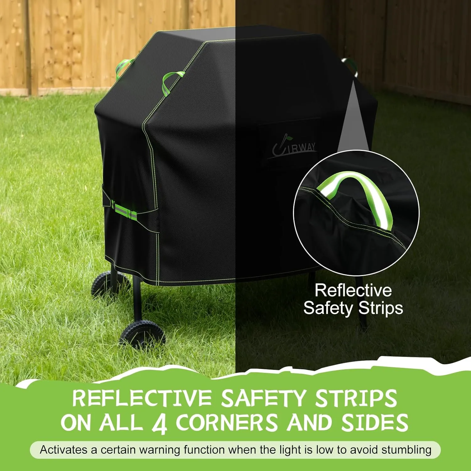 UIRWAY Gas Grill Cover 58 Inch, Waterproof, UV & Fade Resistant BBQ Grill Cover for Outdoor, Barbecue Cover with Reflective Strip and Air Vent for Weber, Dyna-glo, Char-Broil, Nexgrill, etc. Black