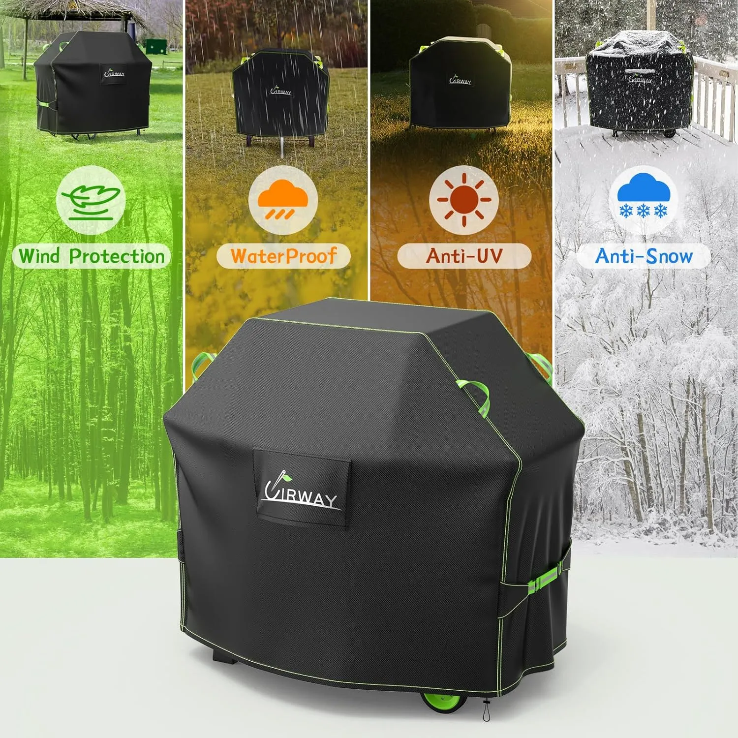 UIRWAY Gas Grill Cover 58 Inch, Waterproof, UV & Fade Resistant BBQ Grill Cover for Outdoor, Barbecue Cover with Reflective Strip and Air Vent for Weber, Dyna-glo, Char-Broil, Nexgrill, etc. Black