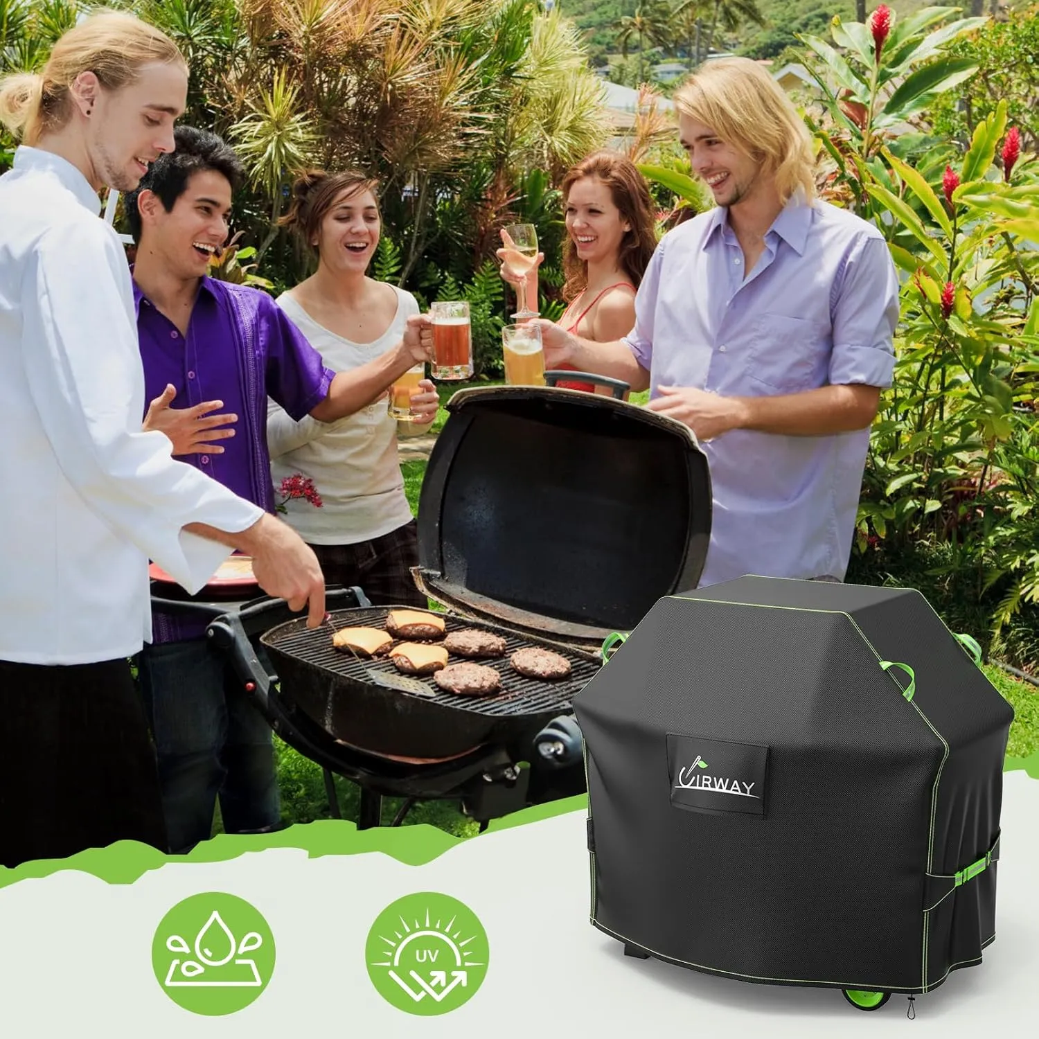 UIRWAY Gas Grill Cover 58 Inch, Waterproof, UV & Fade Resistant BBQ Grill Cover for Outdoor, Barbecue Cover with Reflective Strip and Air Vent for Weber, Dyna-glo, Char-Broil, Nexgrill, etc. Black