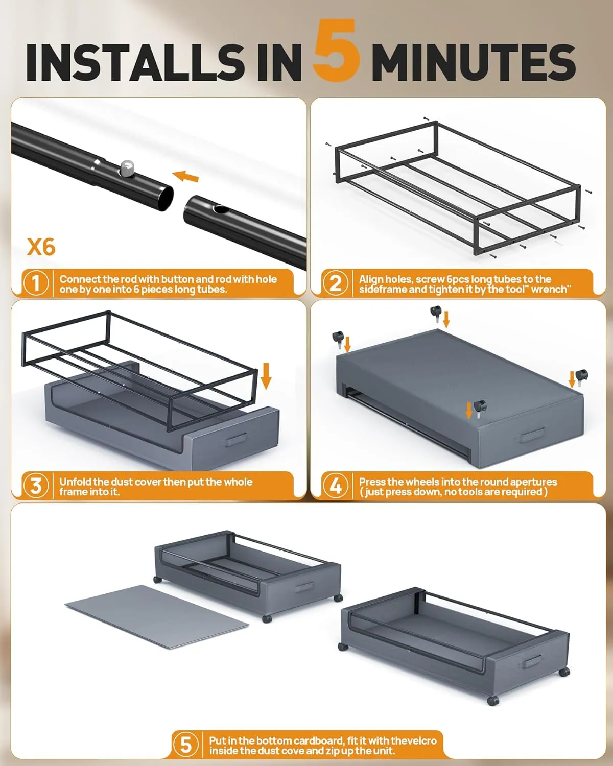 Under Bed Storage with Wheels, Square Under Bed Storage Containers, 4 Pack Under The Bed Storage Bins, Under Bed Organizer with Clear Lids-60L Rolling Underbed Storage For Clothes, Shoes...