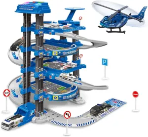 UNIH Kids Garage Toy Set - Race Car Ramp Track Playset with Play Mat for Boys Aged 4-10 (Blue)