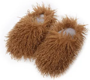 Unisex Fuzzy Faux Fur Slippers, Women's Fluffy Long Hair Sheep Faux Fur Slip on Slides, Girls Luxury Big Fluffy Outdoor Flat Slippers, Long Curly Hair Non-Slip Warm Home Slide Shoes
