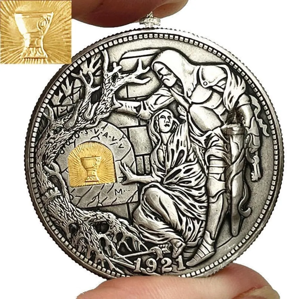 USA Movable Mechanical Coin Hobo Nickel Morgan Dollar Holy Grail Wandering Removeable Sword Amazing Art Collectible Creative Gift Handmade Commemorative