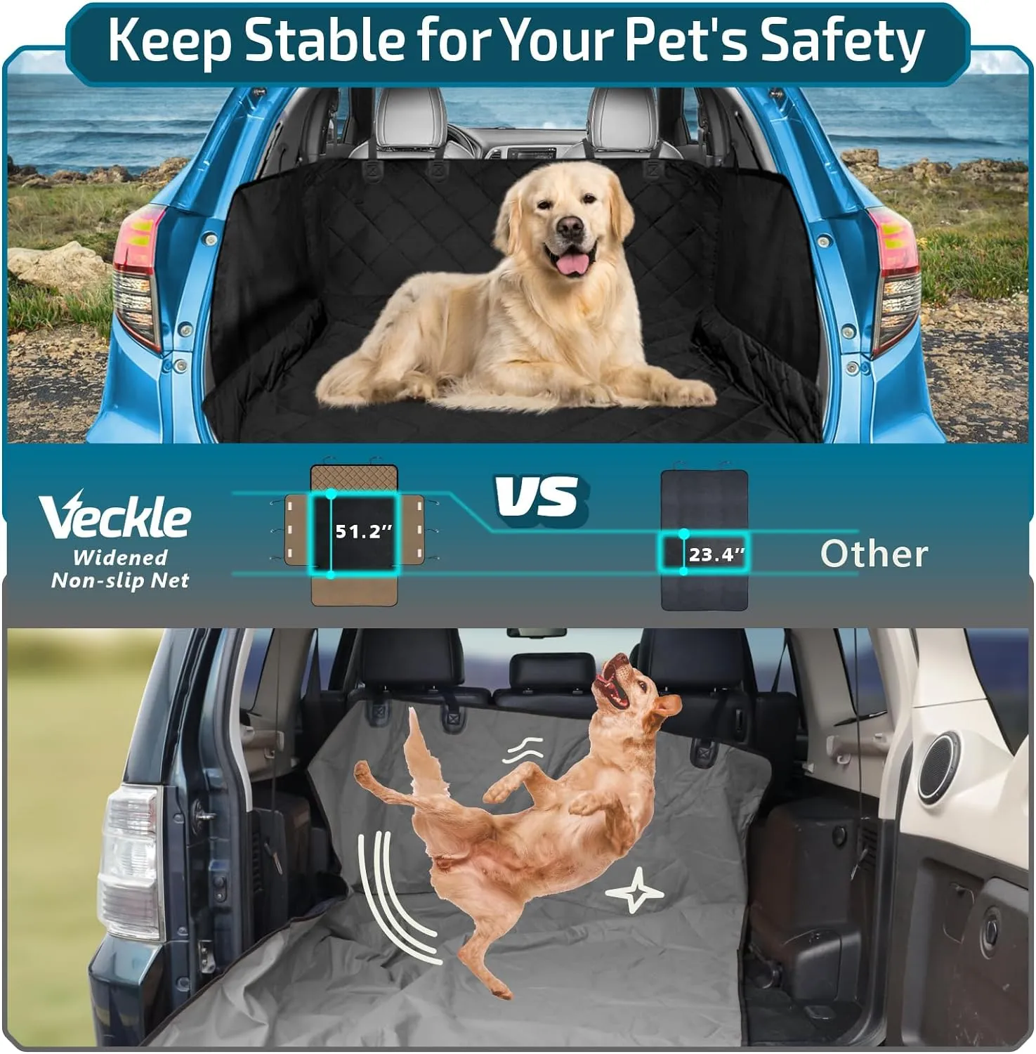 Veckle SUV Cargo Liner for Dogs - Universal Fit Trunk Cover for Dogs Water Resistant Nonslip with Side Flaps, Cargo Liner for SUVs, Sedans, Vans