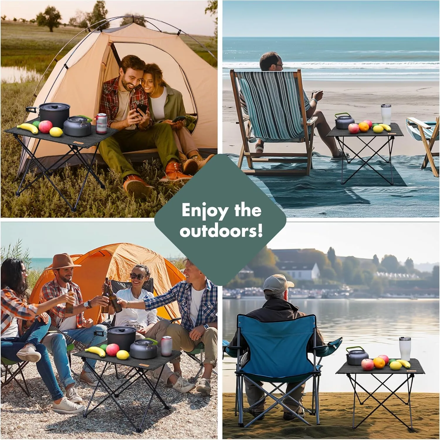 VILLEY Folding Camping Table with Carry Bag, Portable Lightweight Beach Table with Oxford Fabric and Reinforced Aluminum Panel for Outdoor, Camping, Picnic, Backyards, BBQ