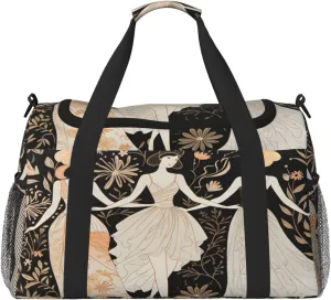 Vintage Floral Girls Print Travel Duffel Bag with Strap Multi Pockets Sports Bag Handbag Large Shoulder Bag for Gym Weekend Fitness Camping
