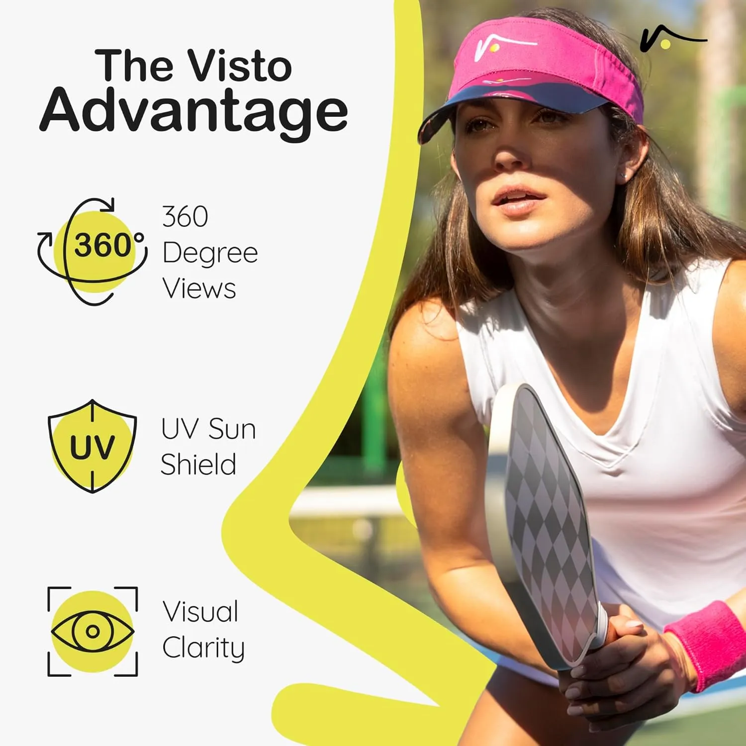 VISTO Sports Visor with See-Through Brim – No-Glare UV Sun Protection – 100% Chino Cotton – Adjustable Velcro Strap