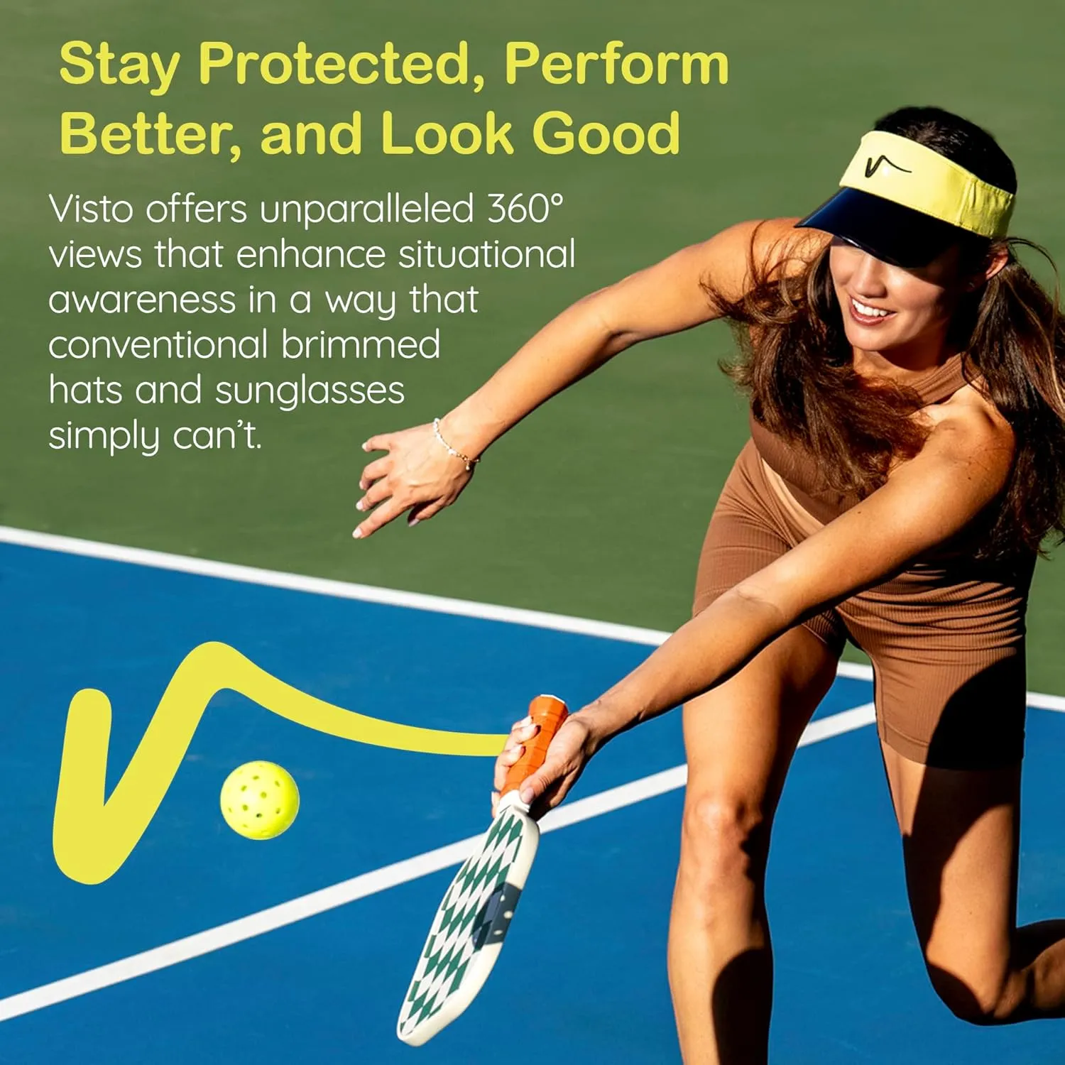 VISTO Sports Visor with See-Through Brim – No-Glare UV Sun Protection – 100% Chino Cotton – Adjustable Velcro Strap