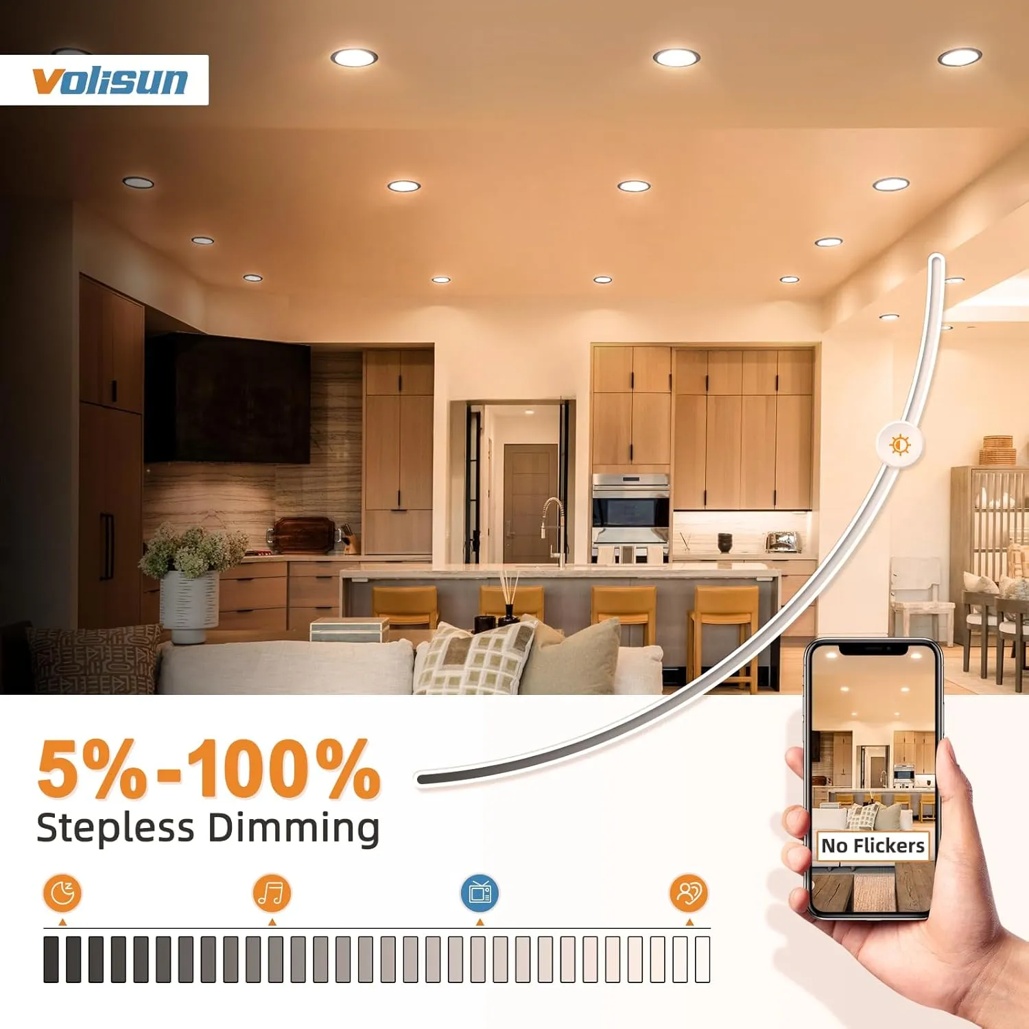 VOLISUN 24 Pack 6 inch Recessed Lighting, 5CCT LED Black Recessed Light, 2700K-5000K Selectable, 13W Eqv 120W, 1080LM Dimmable Canless Wafer Downlight, LED Ceiling Light ETL Certificated