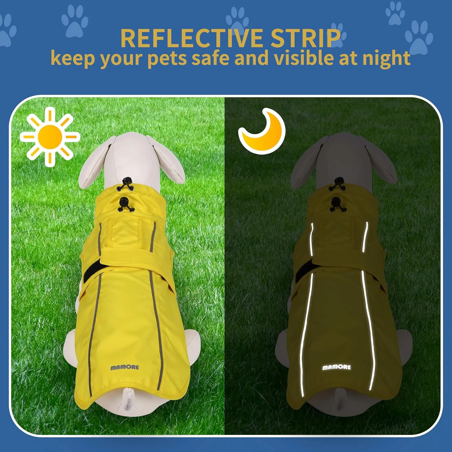 Waterproof Dog Raincoat with Reflective Strip, Adjustable Breathable Rain Coat Jacket with Leash Hole for Dogs (Orange, XX-Large)