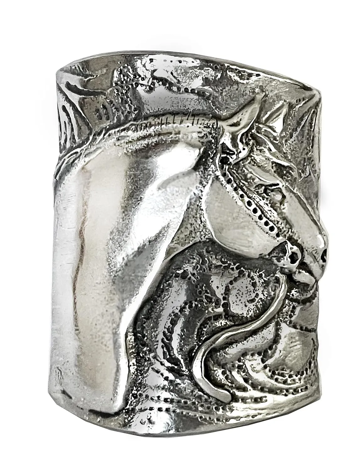 Western Scarf Slide with Quarter Horse on saddle pattern background, polished pewter