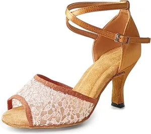 Woman Dance Shoes Peep Toe Mesh Professional Dancing Heels Ankle Strap Evening Sandals X509