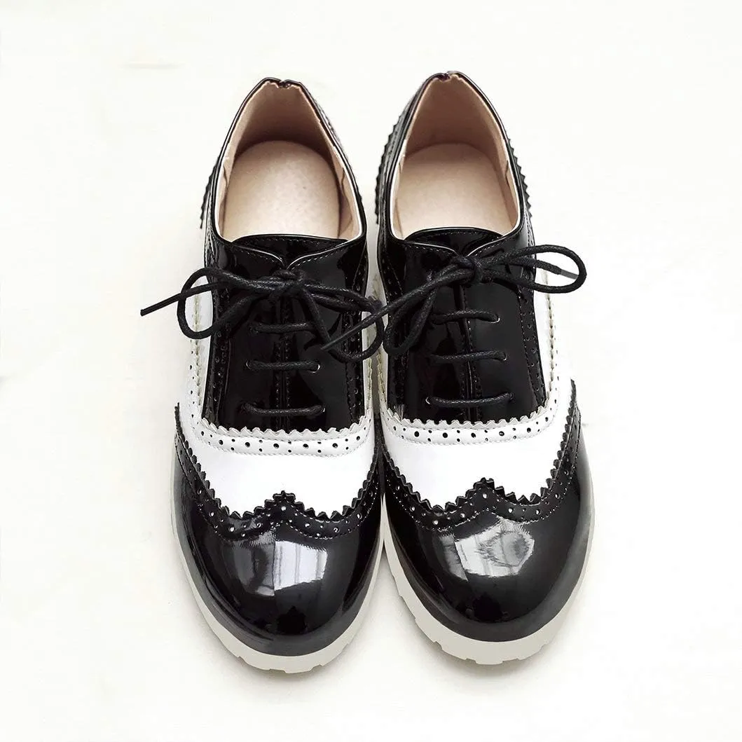 Women Oxfords Flats Brogue Wingtip Lace up Dress Shoes Pumps