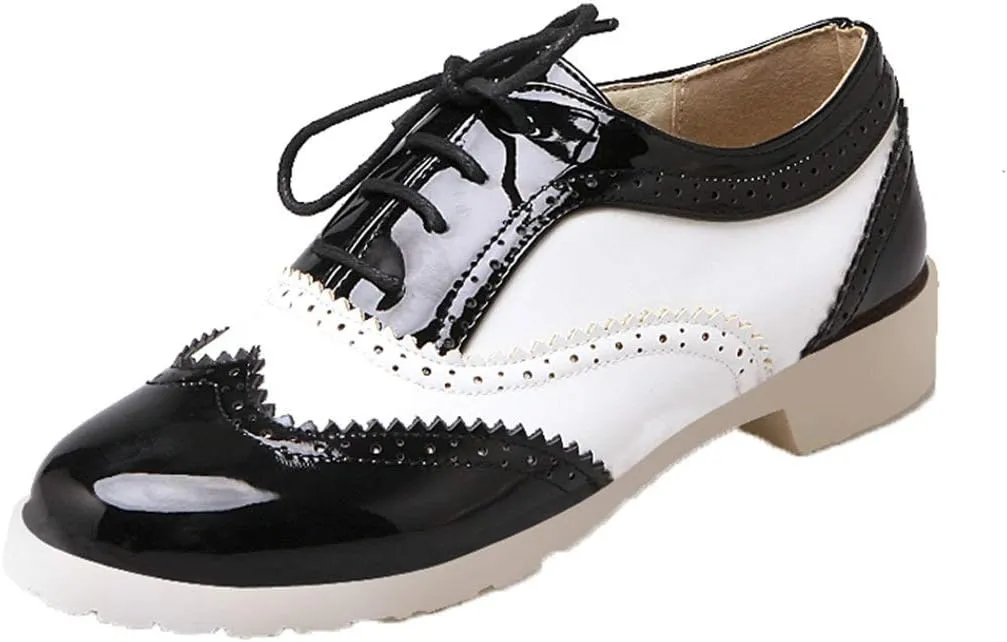 Women Oxfords Flats Brogue Wingtip Lace up Dress Shoes Pumps
