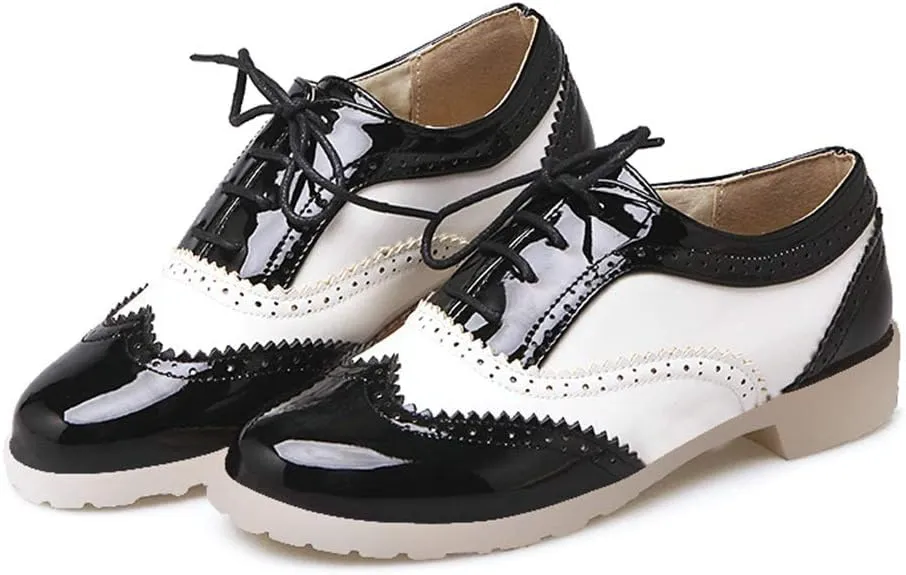Women Oxfords Flats Brogue Wingtip Lace up Dress Shoes Pumps