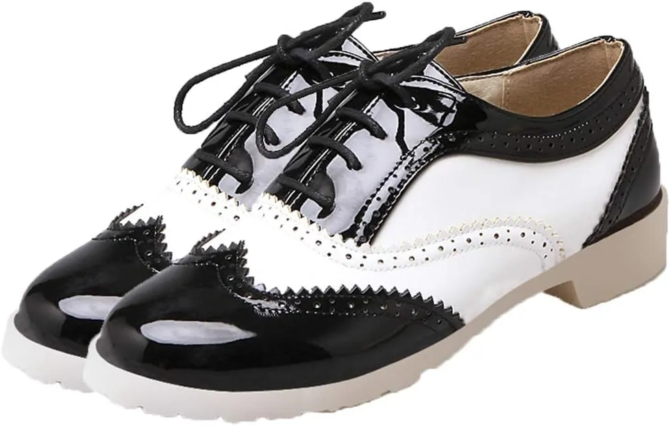 Women Oxfords Flats Brogue Wingtip Lace up Dress Shoes Pumps