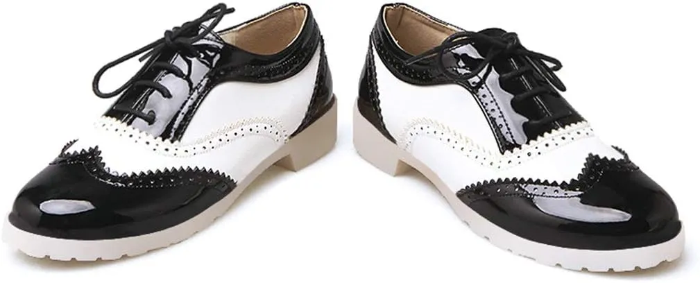 Women Oxfords Flats Brogue Wingtip Lace up Dress Shoes Pumps