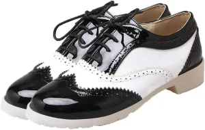 Women Oxfords Flats Brogue Wingtip Lace up Dress Shoes Pumps