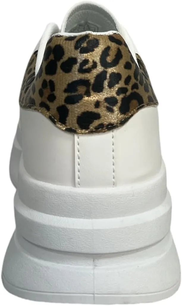 Women's Casual Sneakers with Leopard Print Accents, Lace-up, White, 'C'est la Vie' Text