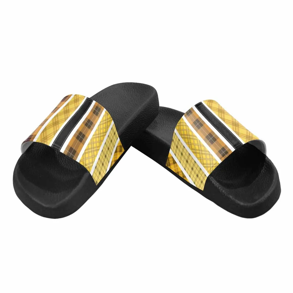 Womens Flip Flop Slide Sandals - Yellow/black Tartan Style - Dg995034 by inQue.Style