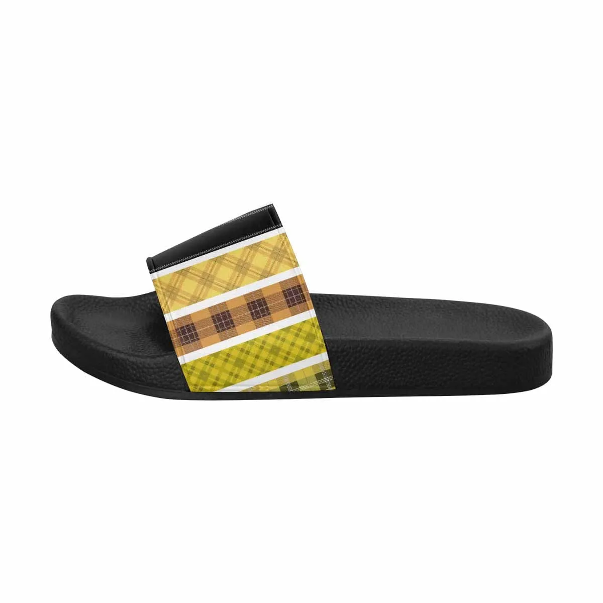Womens Flip Flop Slide Sandals - Yellow/black Tartan Style - Dg995034 by inQue.Style