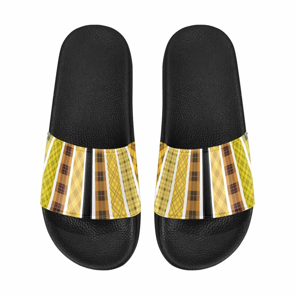 Womens Flip Flop Slide Sandals - Yellow/black Tartan Style - Dg995034 by inQue.Style