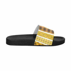 Womens Flip Flop Slide Sandals - Yellow/black Tartan Style - Dg995034 by inQue.Style
