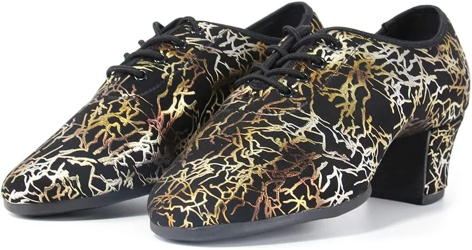 Women's lace-up Latin Dance Shoes Ballroom Modern Jazz Dance Practice Performance Shoes with Closed Toes,Model NJB